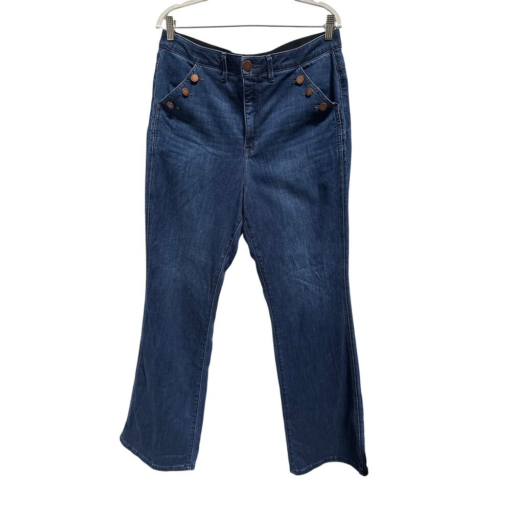 Wit & Wisdom Jeans Women's 16 Dark Wash Skyrise Flare Jeans Sailor Buttons